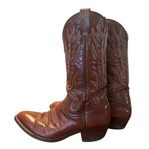 Vintage Dan Post Cowhide Western Boots Mens US Size 10 D Brown Red Leather